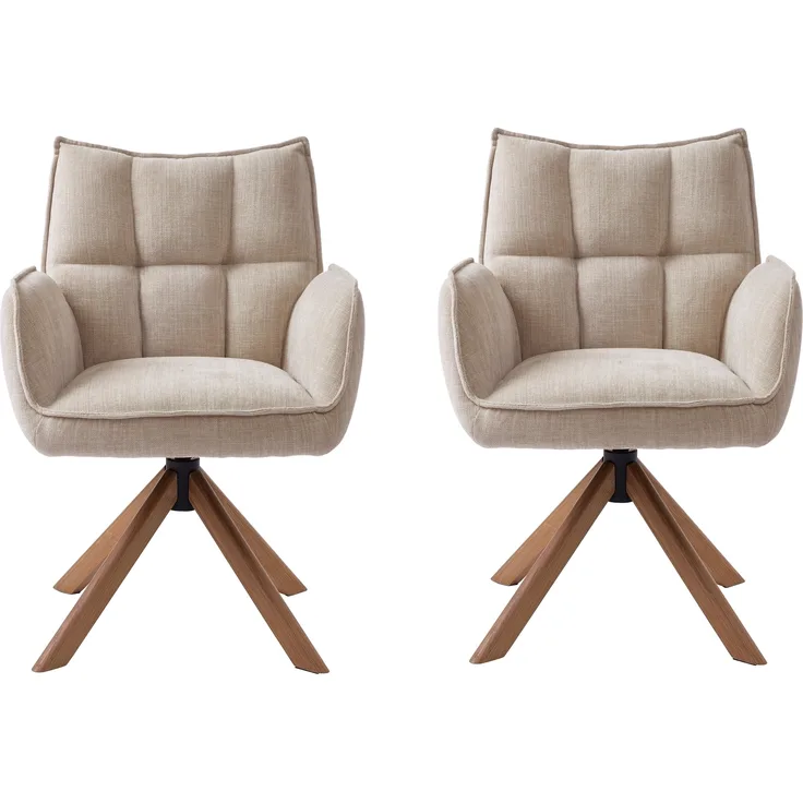 Armlehnstuhl >Marilla< (2er-Set) drehbar, Federkern, Chenille beige - 59x86x65 (BxHxT)