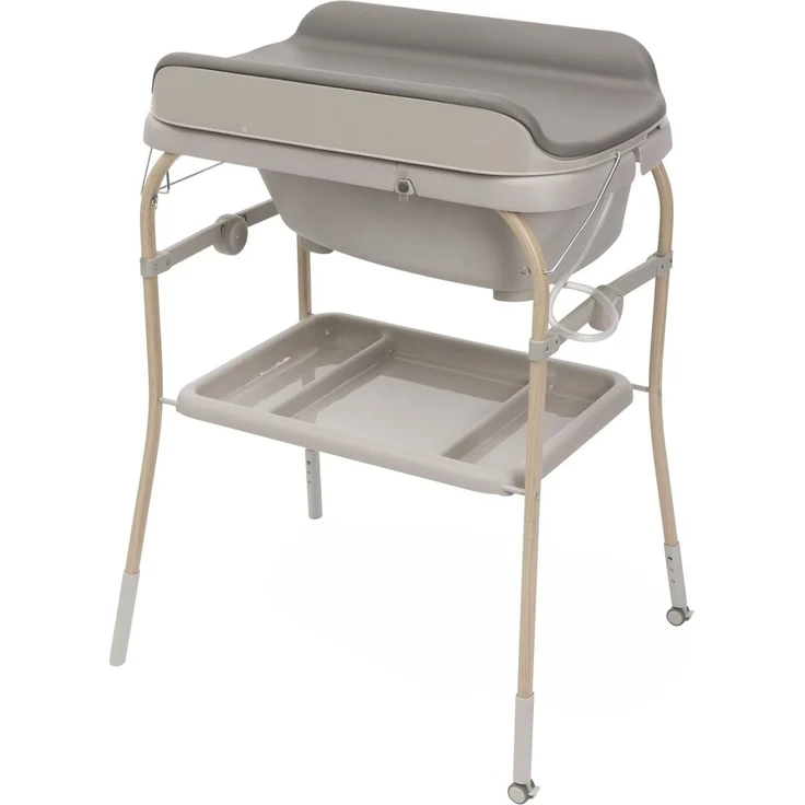 Chicco Soft Bubble Armonia Klappbare Wickelkommode, Baby Wickeltisch mit Integrierter Babywanne, 4in1 Herausnehmbare Badewanne, Platzsparendes Gestell mit Rollen, Höhenverstellbar, Beine in Holzoptik – Bild 1