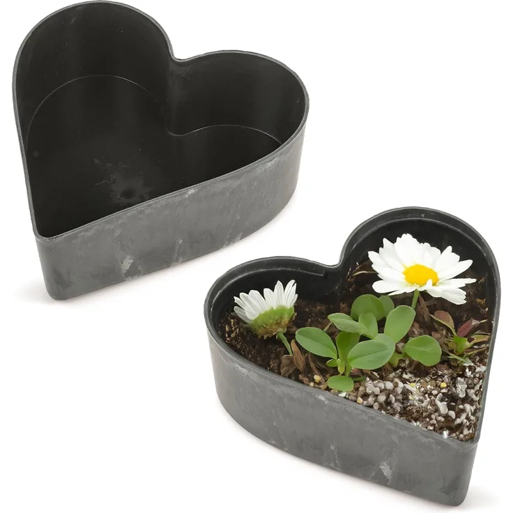 matches21 HOME & HOBBY Blumentopf Herz Pflanzschalen für draussen 2 Stk. schwarz marmoriert in 22 cm (2 St), Blumen-Schale als wetterfeste Friedhof-Schale Grab-Schmuck Grabschale
