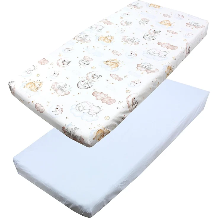 TupTam Spannbettlaken Baby, für Babybett/Kinderbett, 2er Pack, Tiere auf Wolken / Blau, 70x140 cm