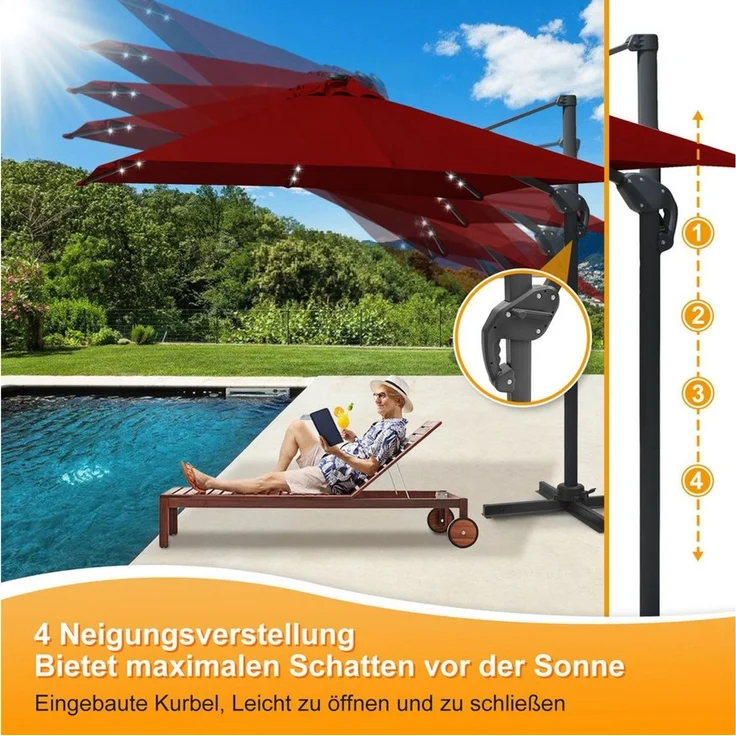Clanmacy Ampelschirm Marktschirm Wasserdicht Beschichtung - 360°schwenkbar - Kurbelmechanik – Bild 4