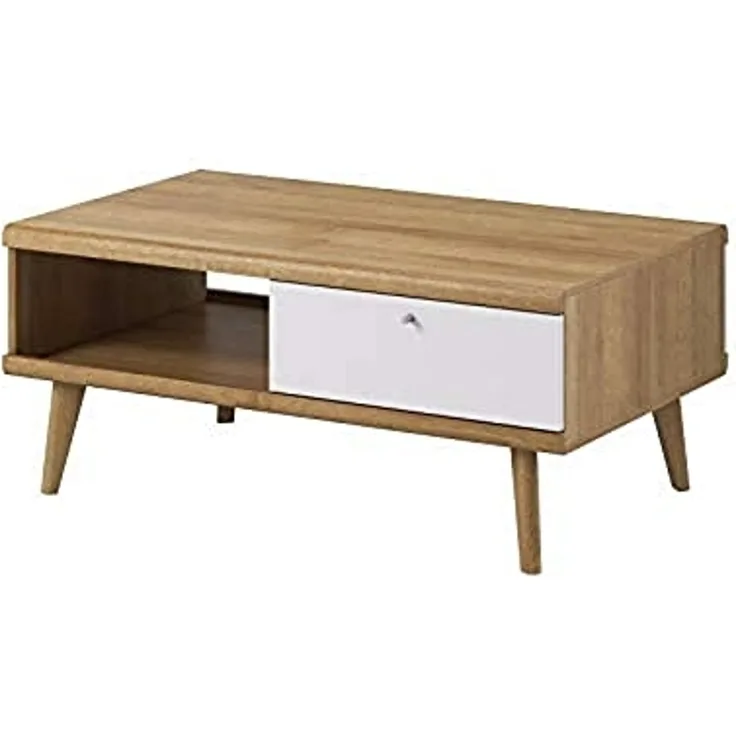 Selsey SCANDI - Couchtisch in Weiß / Sonoma Eiche hell mit Ablage und Schublade, rechteckig, 107x67 cm