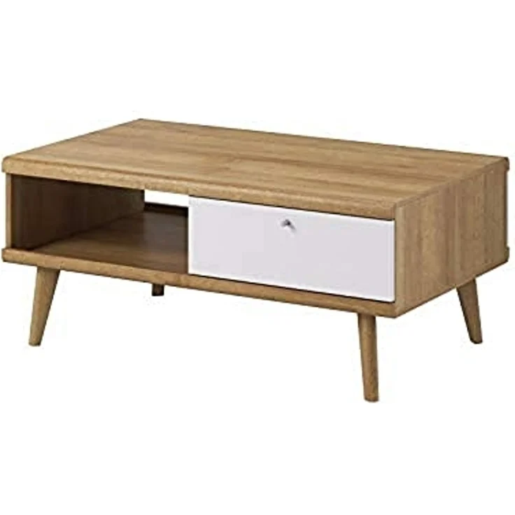Selsey SCANDI - Couchtisch in Weiß / Sonoma Eiche hell mit Ablage und Schublade, rechteckig, 107x67 cm – Bild 1