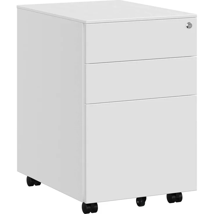 Songmics Rollcontainer mit 3 Schublade, abschließbar, mit Hängeregistratur, Stahl, Weiß, 52 x 39 x 60 cm