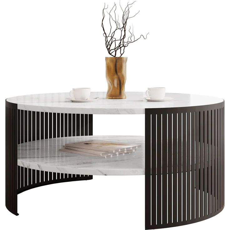 Couchtisch Fahugin, Beine und Seiten aus Stahl (Farbe: Schwarz / Bianco Marmor) – Bild 3