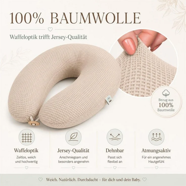 SEI Design Stillkissen Seitenschläferkissen Schwangerschaftskissen Waffelstoff 190cm Beige, Schwangerschaftskissen mit Bezug, 1-tlg, Schwangerschaftskissen mit Bezug, elastischer Waffeljersey Bezug – Bild 4