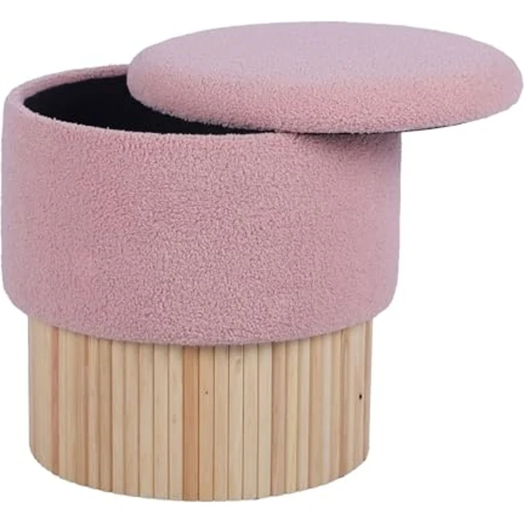 DRW Sitzsack mit Holzsockel, gepolstert in Rosa und Natur, 39 x 39 x 41 cm – Bild 2