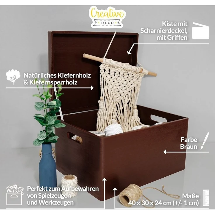 Creative Deco Holzkiste mit Deckel XXL groß 40x30x24 cm Erinnerungsbox Baby Holzbox, mit Griffen, Scharnieren – Bild 3