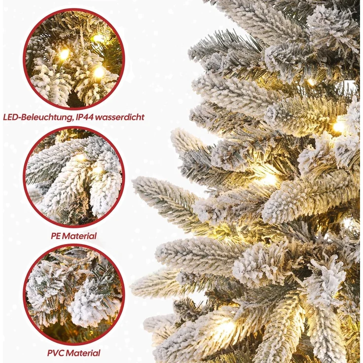 Yorbay Künstlicher Weihnachtsbaum Künstlicher Slim Tannenbaum aus PE und PVC, mit LED Beleuchtung, 180 / 210 cm auswählbar, mit Ständer, Schneeflocken, Schlankes Design, Weihnachtsbaum Christbaum für Weihnachten-Dekoration – Bild 3