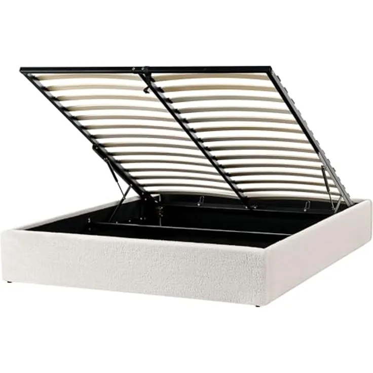 Bett mit Stauraum DINAN 160 x 200 cm Bouclé Cremeweiß