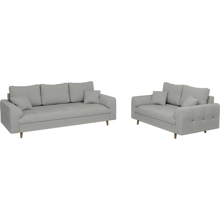 S-Style Möbel Polstergarnitur 3+2 Zara mit Braun Holzfüßen im skandinavischen Stil aus Cord-Stoff, (1x 2-Sitzer-Sofa, 1x 3-Sitzer-Sofa), mit Wellenfederung – Bild 2