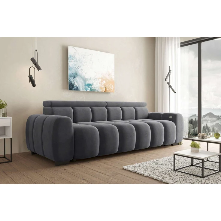 99rooms Alessio Bigsofa Velours TIFFANY Anthrazit mit Sitztiefenverstellung – Bild 1