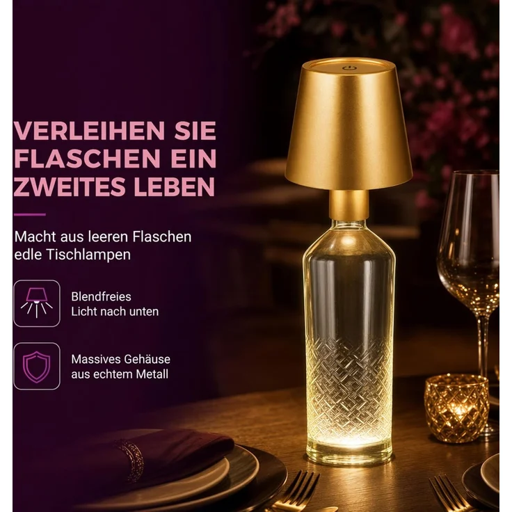 AddLiving LED Flaschenleuchte Gold – Bild 2