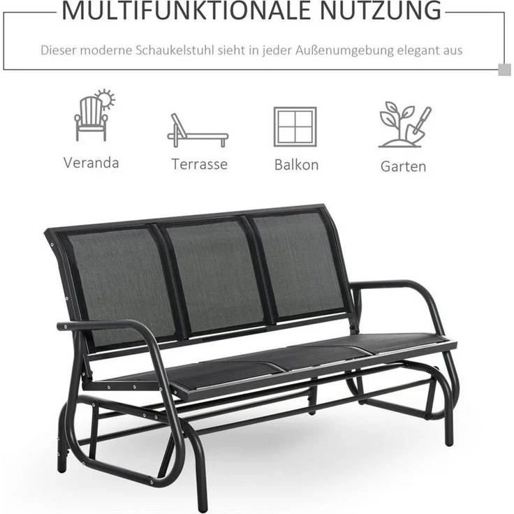 Outsunny Schaukelstuhl 3-Sitzer Gartenbank Gartenschaukel Sitzbank Parkbank Metall Gartenmöbel Schwarz 147 x 75 x 85 cm – Bild 3