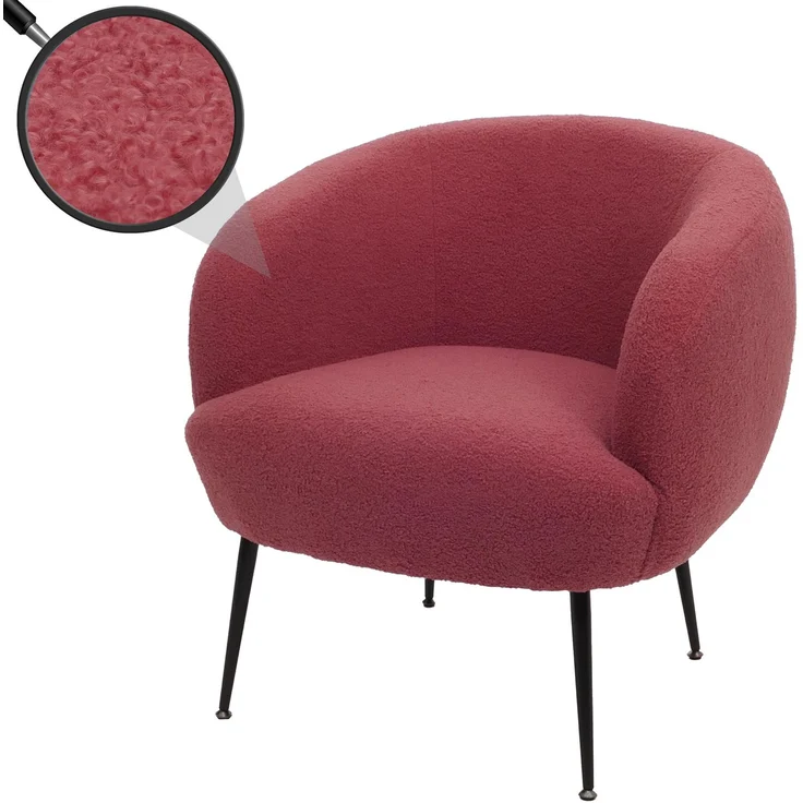 Lounge-Sessel HWC-O37, Cocktail-/Clubsessel Polstersessel Sessel, Stoff/Textil Bouclé (330g/m²) Metall MVG ~ purpur-rot – Bild 1