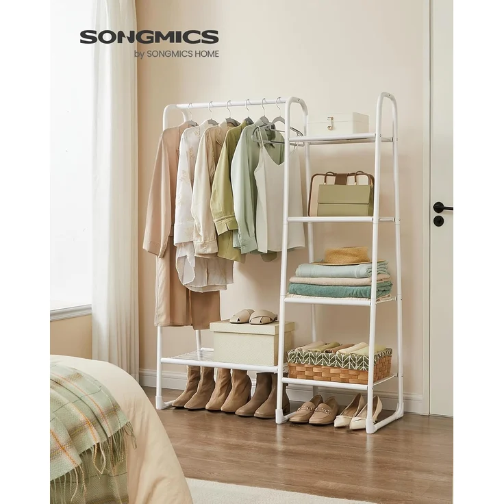 SONGMICS Kleiderständer, Wäscheständer mit 5 Ablagen, Metallrahmen, 40 x 101,7 x 153,3 cm, für Schlafzimmer, Wohnzimmer, Eingangsbereich, wolkenweiß HSR138W01 – Bild 2