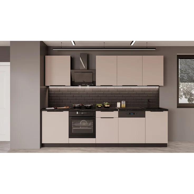 Küche ARONA BASIC 280 cm Küchenzeile Küchenblock Einbauküche Kaschmir beige matt + Schwarz matt – Bild 2
