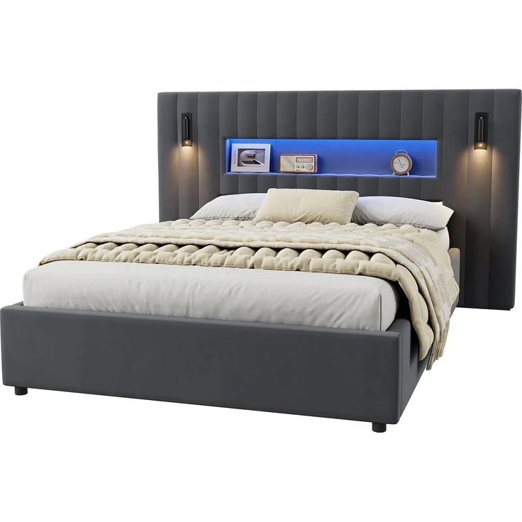 Polsterbett 140x200 cm mit hydraulischem Stauraum, Leselampen und USB-Anschluss – Ohne Matratze – Bild 10