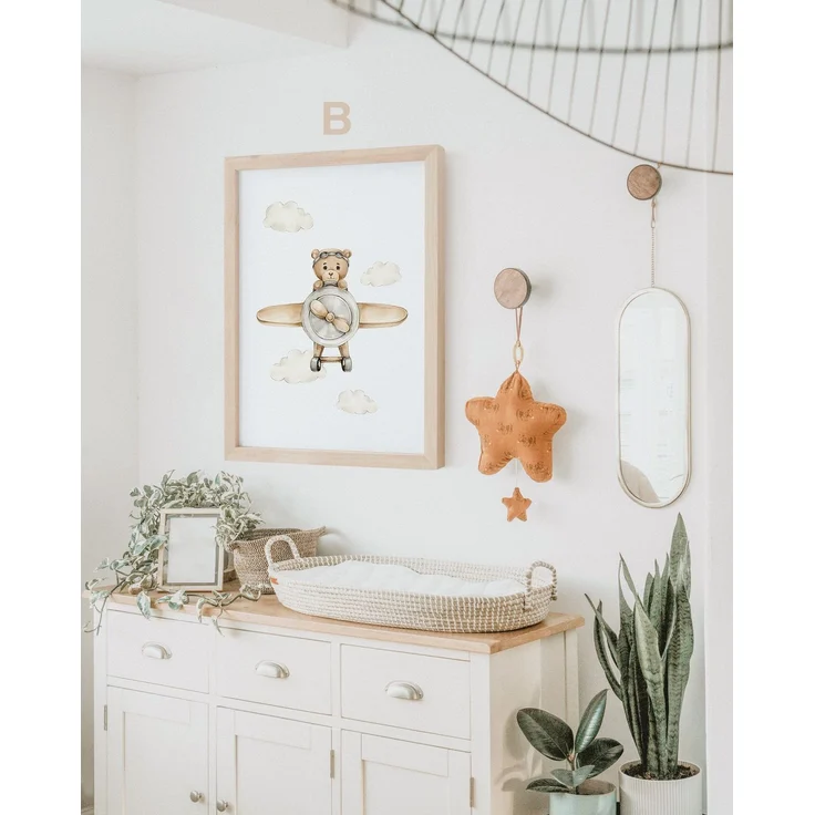 Poster Kinderzimmer Bilder · Geschenkidee für Kinder · Teddy Bären Flugzeug Pilot Mond Wolken· Deko Print ohne Rahmen - 30 x 40 cm / B