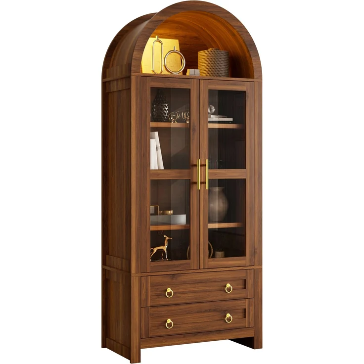 Vitrine 76 x 40 x 180 cm aus MDF und Spanplatte mit Glasfront, LED-Beleuchtung und Retro-Bogen – Bild 7