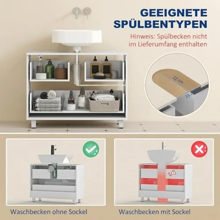 HOMCOM Waschbeckenunterschrank mit 2 Schubladen Badezimmerschrank geteilter oberer Schublade Waschtischunterschrank Badezimmer Unterschrank 80 x 30 x 60 cm Weiß – Bild 4