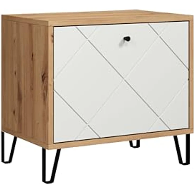 trendteam smart living - Touch - Sitzbank - Eiche/Weiß - Garderobenbank mit Platz für 4 Schuhpaare - Moderne Metallfüße - (BxHxT) 63 x 56 x 40 cm - Klappe mit Soft-Close Funktion - Rautenoptik – Bild 2