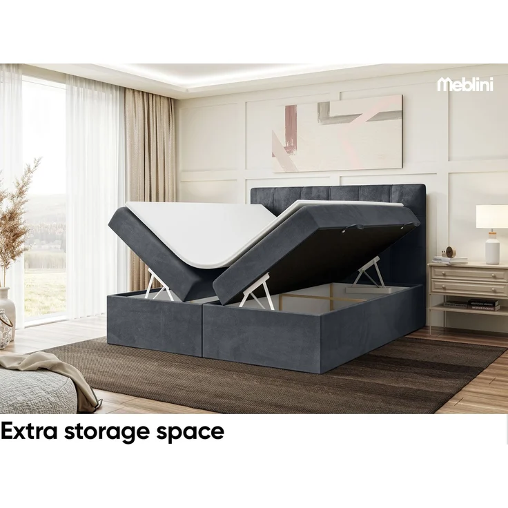 MEBLINI Boxspringbett KAI 140x200cm - H3/Dunkelgrau Samt - mit Bettkasten - Gepolstert Doppelbett mit Matratze und Topper - Polsterbett mit Stauraum - Bett mit Kopfteil – Bild 5
