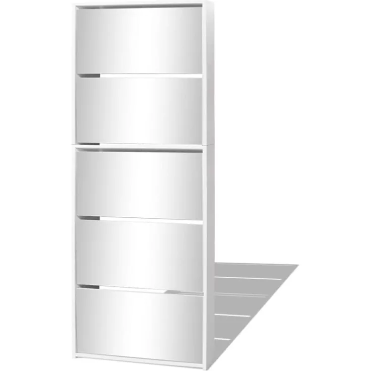 vidaXL Schuhschrank mit 5 Fächern Spiegel Weiß 63×17×169,5 cm 273938