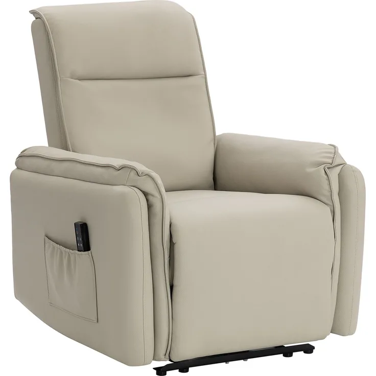 Wohnora-Elektrischer Massagesessel, Kunstlederbezug, Fußstütze, Seitentasche, Beige,H 1020cm x T 920cm x B 860cm