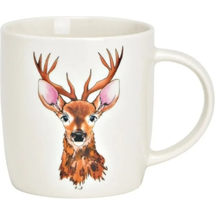 Porzellanbecher Kaffeebecher Tee Kakao Punch Becher Hirsch Dekor weiß 350ml
