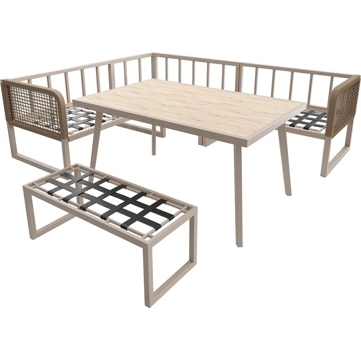 Merax Gartenmöbel Set mit Sitzkissen & Rückenkissen, Garten-Lounge-Set, Garten Loungesessel für 6-8 Personen, SetHandgeflochtene PE-Rattan Polstergruppe, Beige – Bild 8