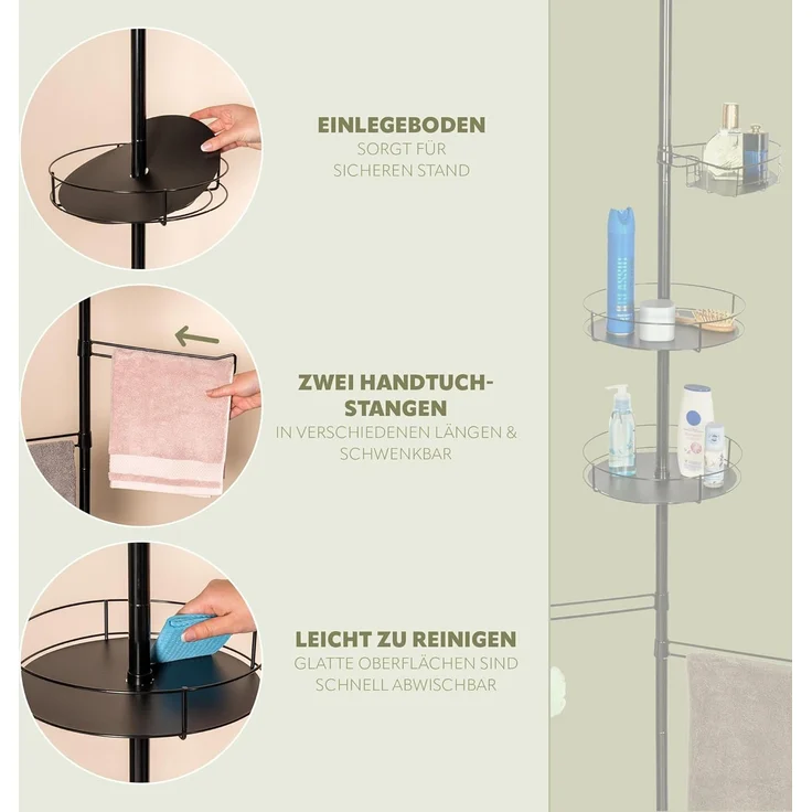 bremermann Teleskopregal Teleskop-Badregal, 3 Körbe, 2 Stangen, bis max. ca. 290 cm, schwarz – Bild 5