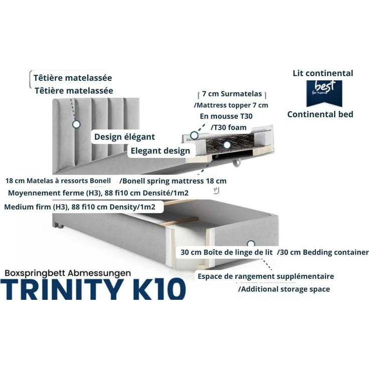 Best for Home Boxspringbett K10 SINGLE mit Bettkasten mit Lieferung (Creme 100x200) – Bild 5
