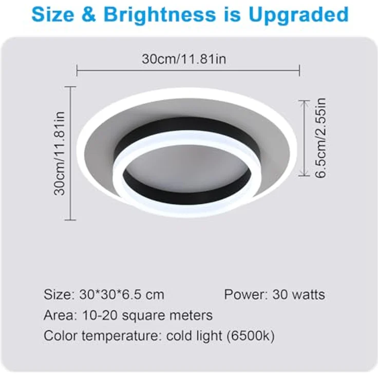 Goeco LED Deckenleuchte Runde, 28W Ø 30 cm Modern Deckenlampe Innen 6500K Kaltweißes Licht, LED Lampen Deckenbeleuchtung aus Acryl für Schlafzimmer, Wohnzimmer, Flur, Schwarz + Weiß – Bild 3