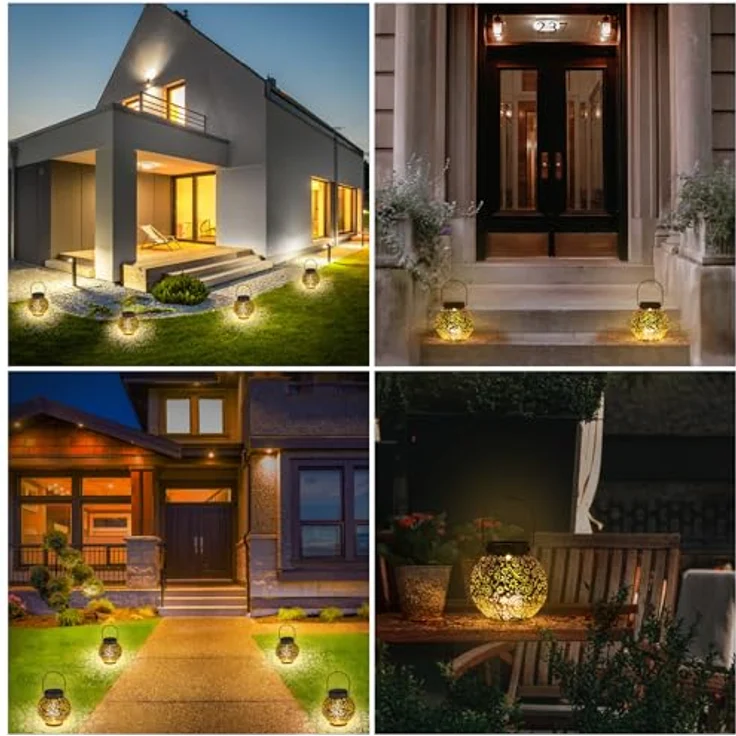 OUILA Solarlaterne für Außen, IP65 Wasserdicht Hängende LED Gartenlaterne, Vintage Outdoor Solarlampen für Terrasse, Veranda, Hof und Rasen – Bild 7