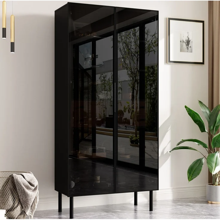 DESVIAE Regal Vitrine Schwarz aus MDF/Spanplatte – 70x170x36 cm – 2 Schubladen, LED-Beleuchtung – Bild 6