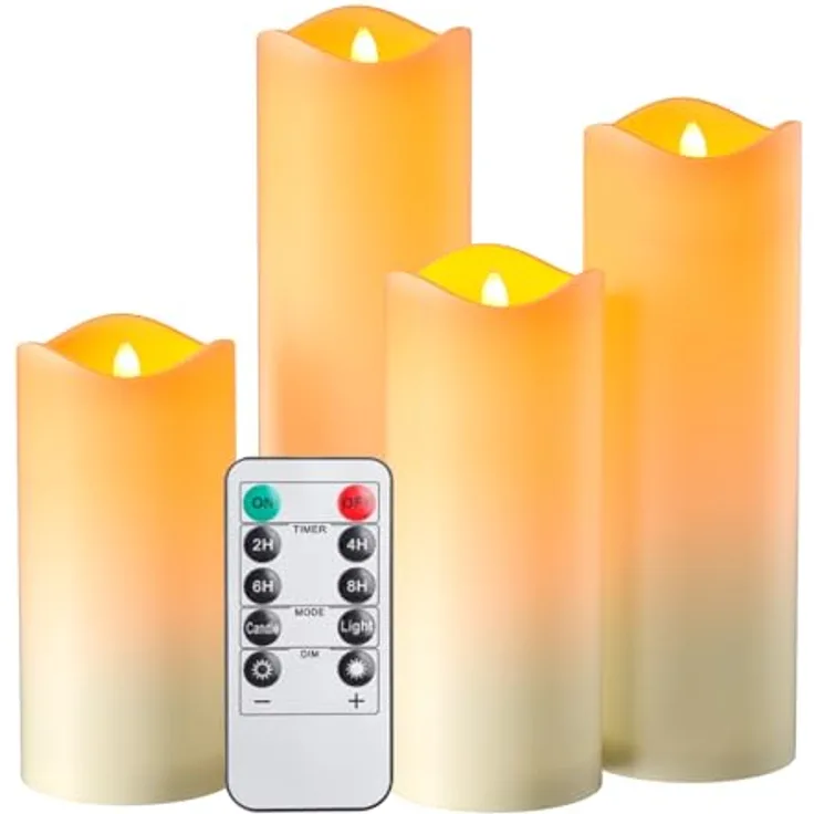 EXTSUD Wasserdichte LED Kerzen mit Timerfunktion 4er Flammenlose Flackernde LED Outdoor Kerzen mit Fernbedienung und Batterie Led Kerze für Garten Hochzeit Weihnachten Halloween Party Dekoration