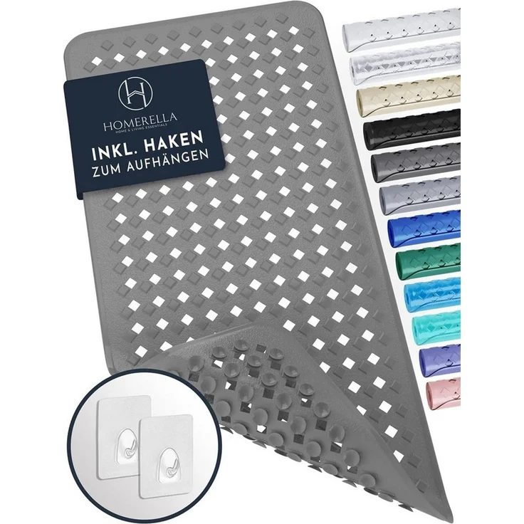 Homerella Badematte rutschfest Hautsensitiv 88x39cm, INKL. AUFHÄNGUNG, Antirutschmatte Badewanne BPA frei, Duschmatte schimmelresistent & maschinenwaschbar – Bild 1