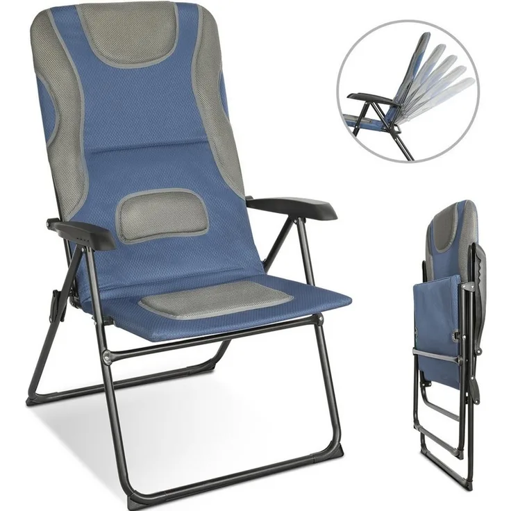 HOMECALL Gartenstuhl Hochlehner Campingstuhl Klappstühle Gepolstert Faltstuhl Balkonstuhl (Anglerstuhl, 1 St), mit 5-Fach Verstellbare lehne, für Camp Garten Balkon, Belastbar 150KG