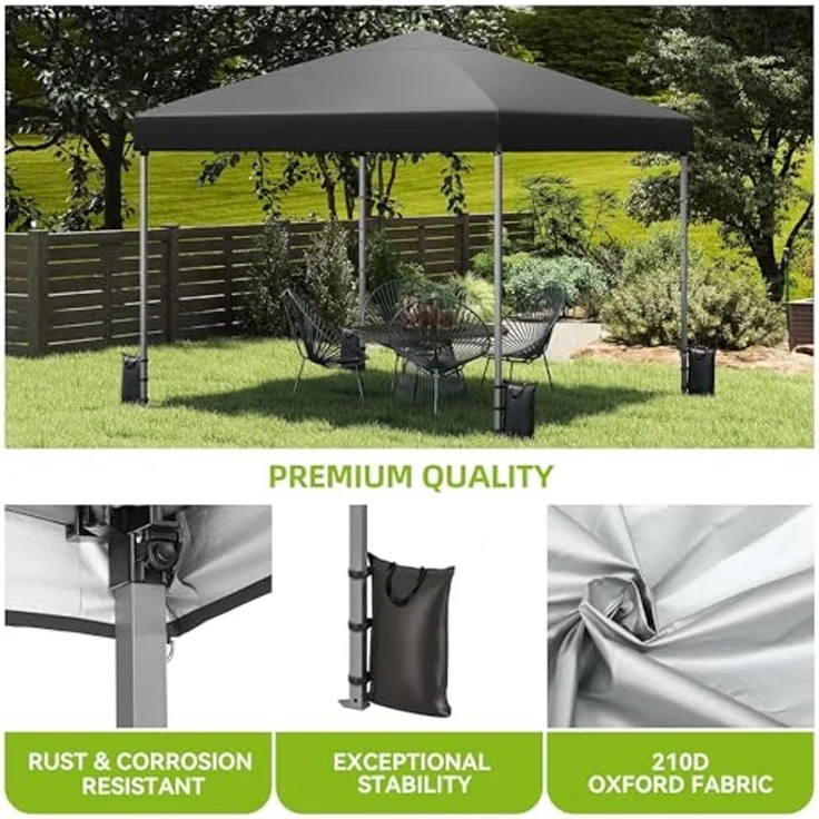 YITAHOME 3x3 m Pop-Up Pavillon | wasserdicht Faltpavillon | Anti-UV Gartenzelt Partyzelt | mit Tragetasche und Seilen | für Terrasse Strand Camping Markt Festival (schwarz+Einteiliges Tuch) – Bild 4