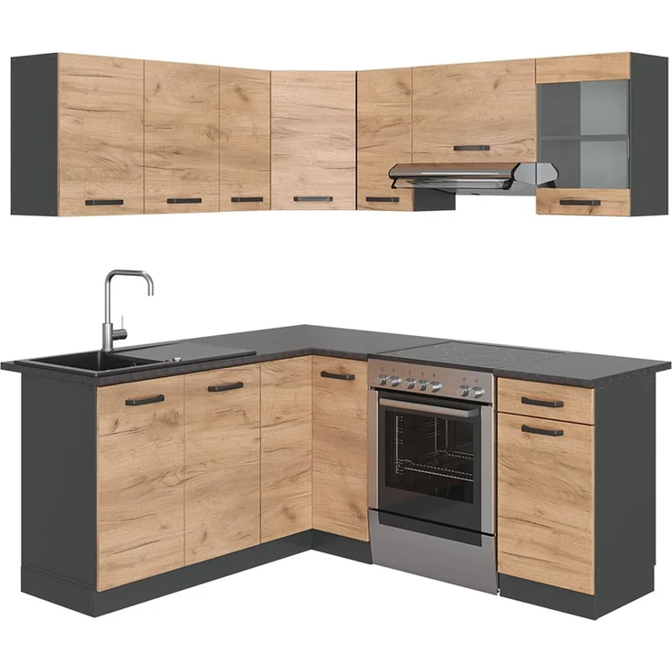 Eckküche R-Line Goldkraft Eiche/Anthrazit 187 x 167 cm, AP Anthrazit Vicco – Bild 1