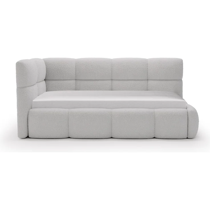 GRAINGOLD Modo One Jugendbett 90x200, Einzelbett mit Bettkasten, mit Lattenrost, Bouclé-Stoff, Rechts, Grau – Bild 3