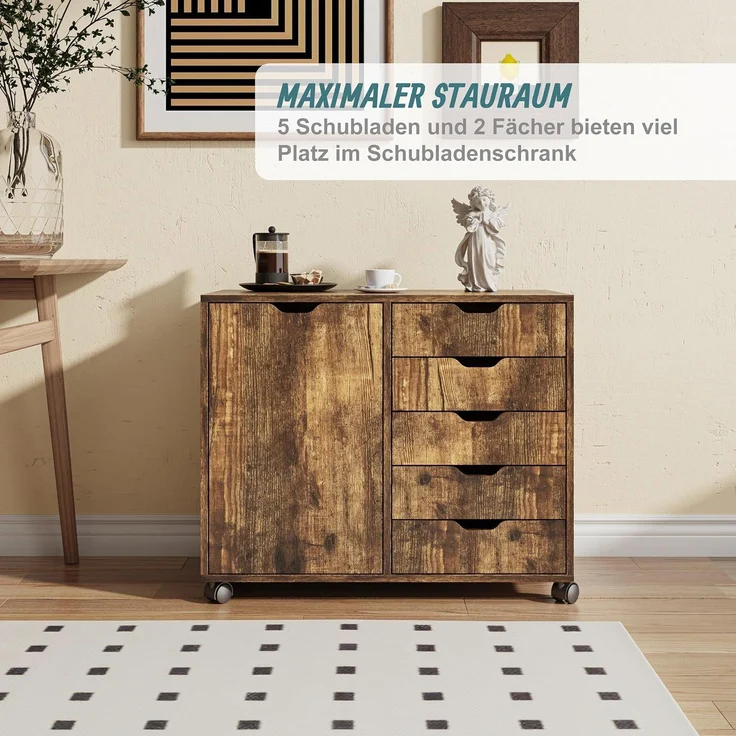 Relaxdays Rollcontainer mit Schubladen & Fächer – Bild 5