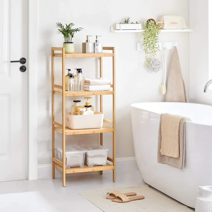 Songmics Standregal mit 4 Ablagen, Bambus natur, 31,5 x 45 x 111 cm