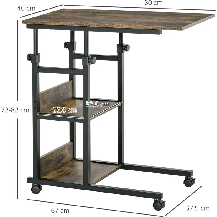 HOMCOM Beistelltisch, E1 Spanplatte, Metall, Kunststoff, Braun, 80L x 40B x 82H cm – Bild 3