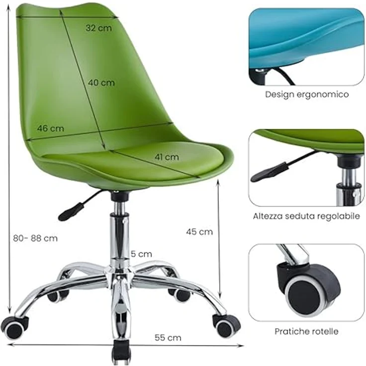 Brigros WeHome Moderner Bürostuhl Jugendzimmer Arbeitszimmer Wartezimmer Bürostuhl mit Sitz aus Kunstleder (Grau) – Bild 4