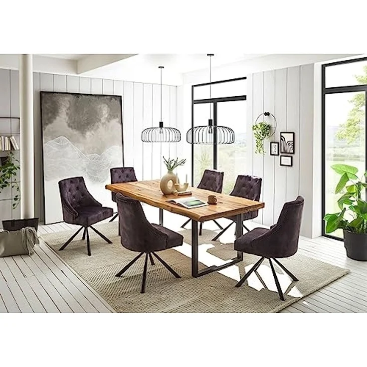 Johanna Esszimmerstühle 2er Set mit schwarzem Metallgestell, Aubergine - Bequeme Samt Stühle für Esszimmer & Wohnzimmer - 54 x 91 x 62 cm (B/H/T) – Bild 5