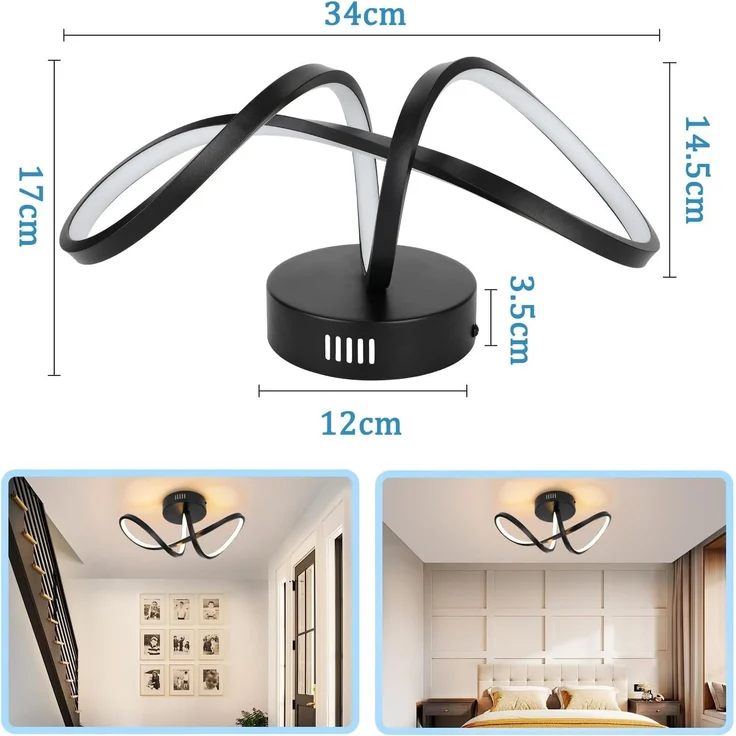 ZMH Deckenleuchte Wohnzimmer Deckenlampe Schlafzimmer: Modern Wohnzimmerlampe Schwarz 12W Design Küchenlampe 3000K Warmweiß Schlafzimmerlampe Innen Deckenbeleuchtung LED für Flur Küche – Bild 3