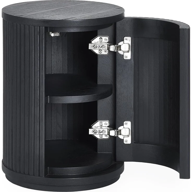 Julian Bowen Louis, schwarzer geriffelter Beistelltisch mit Tür, Eschenholz, 33x33 cm – Bild 4