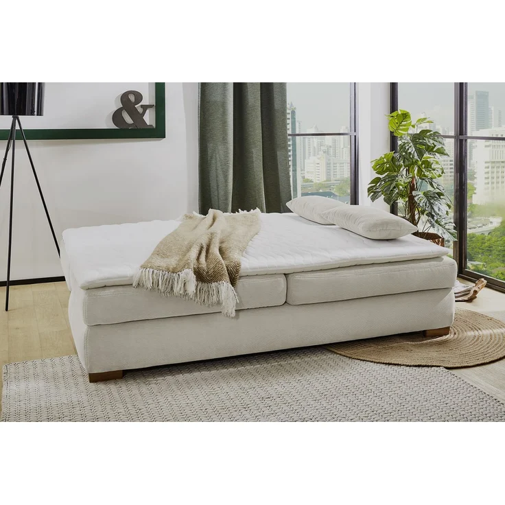 Dauer-Schlafsofa Federkern Couch mit Topper und Bettkasten in Feincord Beige – Bild 3